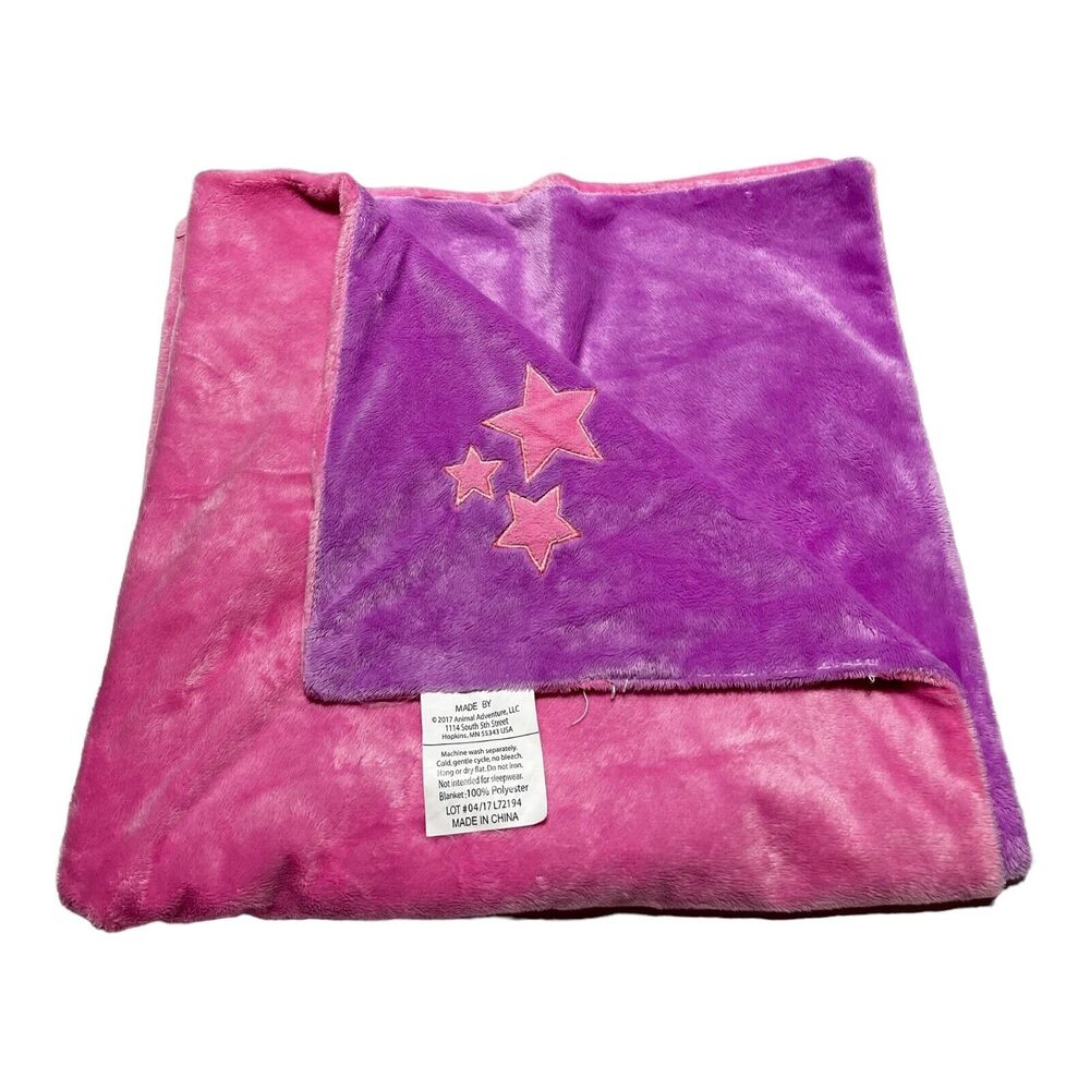 Animal Adventure Pink Purple Stars Baby Blanket Soft Plush Fleece Lovey